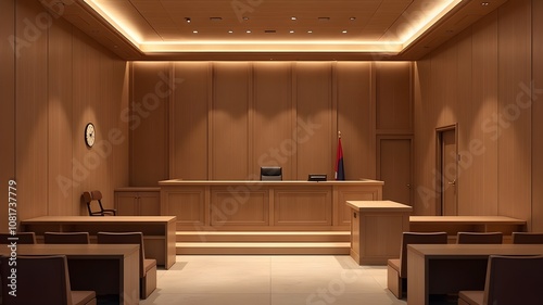 Empty courtroom in brown tones. photo