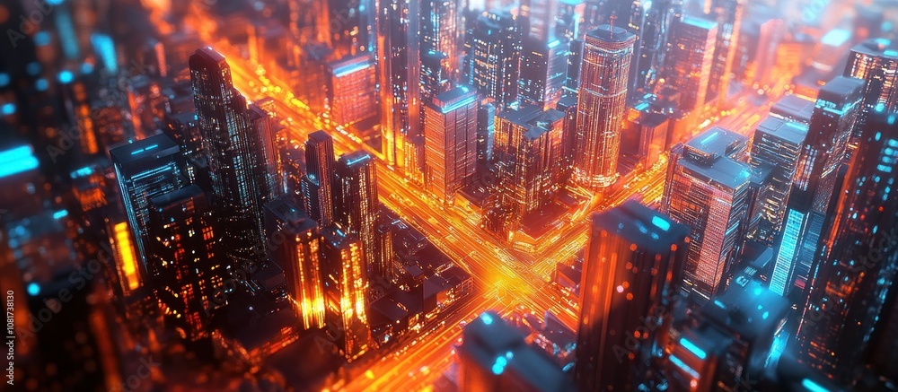 A cyberpunk city skyline with glowing neon lights. A cyberpunk city skyline with glowing neon lights.