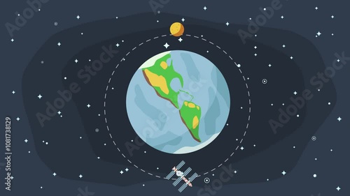 planet earth with satellites orbiting it