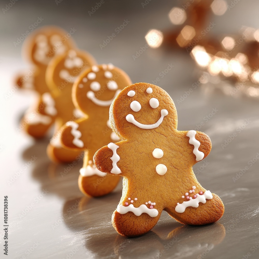 Festive gingerbread cookies with smiley faces and decorations Festive gingerbread cookies with smiley faces and decorations