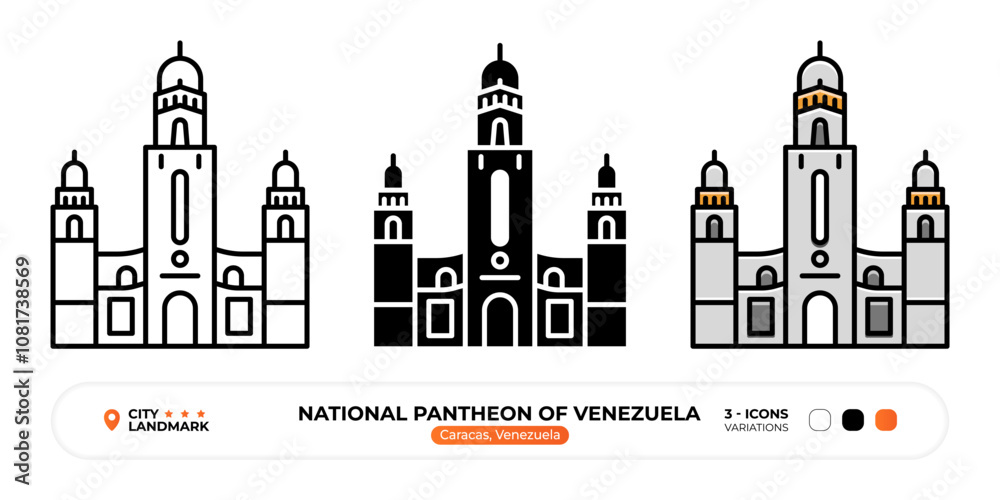 Obraz premium National Pantheon of Venezuela Line Icon. Caracas Venezuela, Us Color Symbol, Silhouette, Editable Stroke.