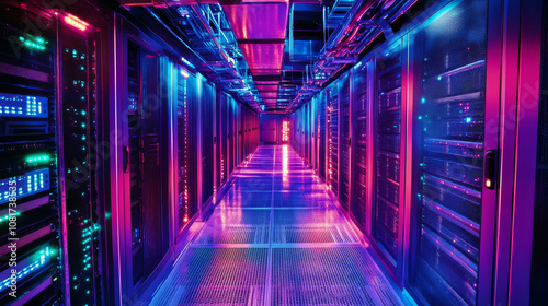 A data center filled with server racks, routers, and cooling systems, emphasizing the backbone of IT infrastructure that powers businesses