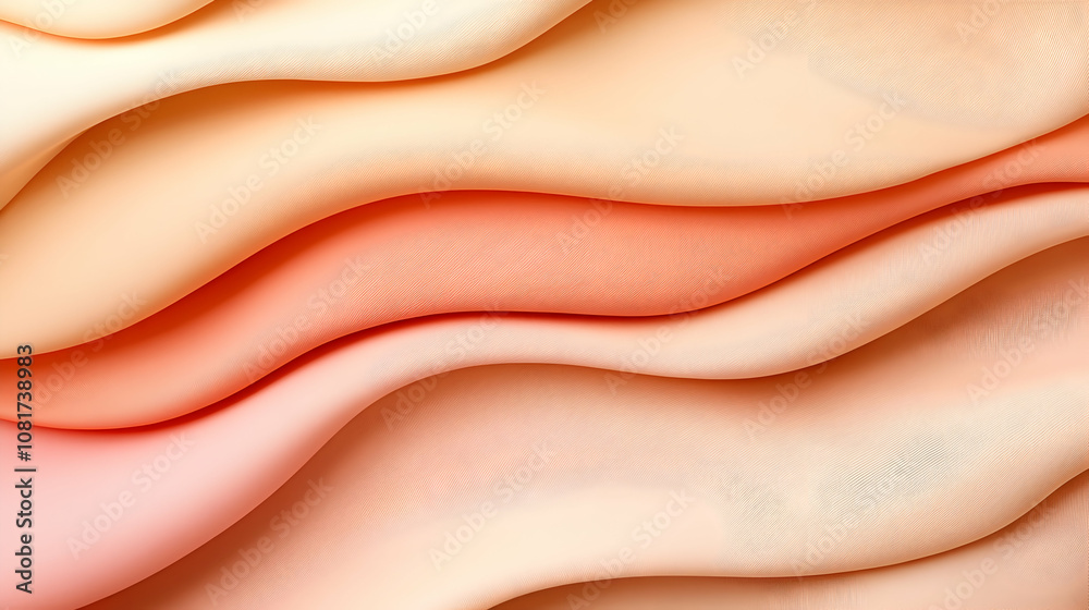 Abstract 3D Render of Peachy Waves Flowing Seamlessly in Soft, Pastel Hues