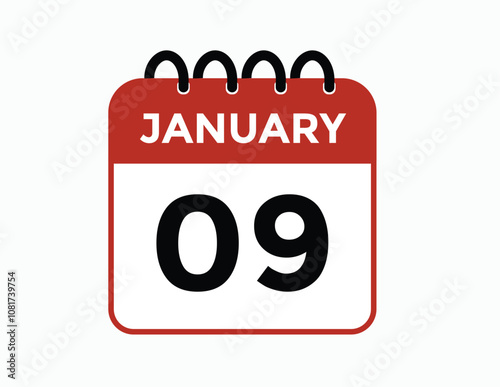 January 9 Calendar Day or Calender Date for Deadlines or Appointment. calendar date icon on white background.