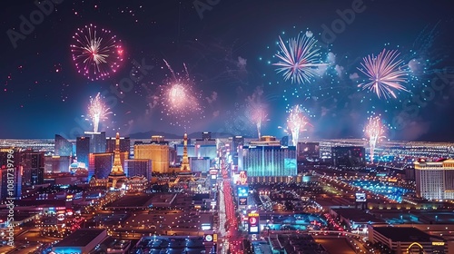 Fireworks Display Over the Las Vegas Strip at Night