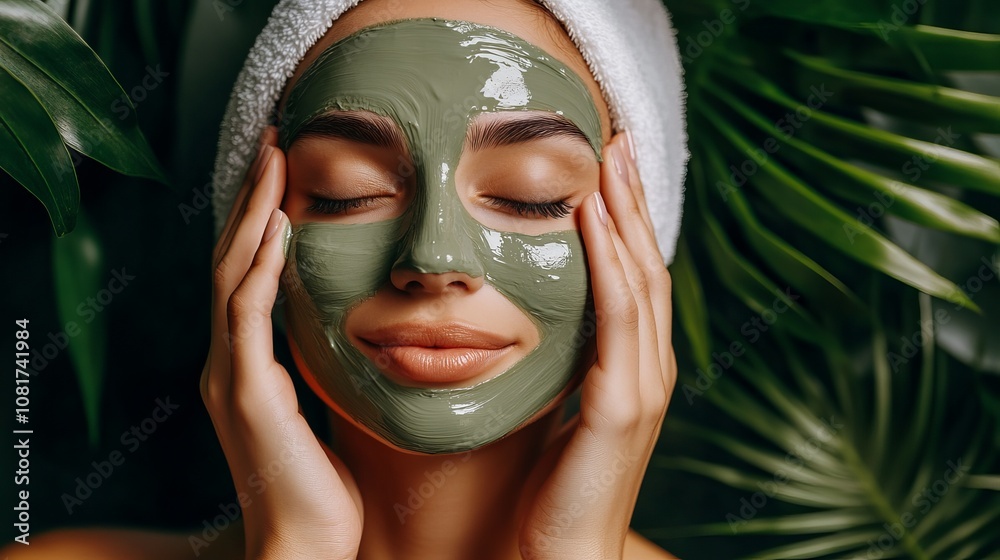 A beautiful young woman receiving a facial mask treatment at a beauty salon A beautiful young woman receiving a facial mask treatment at a beauty salon