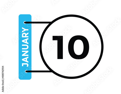 January 10 Calendar Day or Calender Date for Deadlines or Appointment. calendar date icon on white background.
