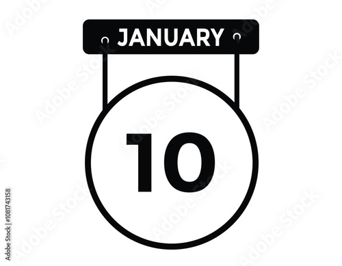 January 10 Calendar Day or Calender Date for Deadlines or Appointment. calendar date icon on white background.
