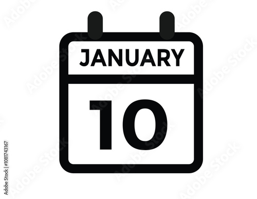 January 10 Calendar Day or Calender Date for Deadlines or Appointment. calendar date icon on white background.

