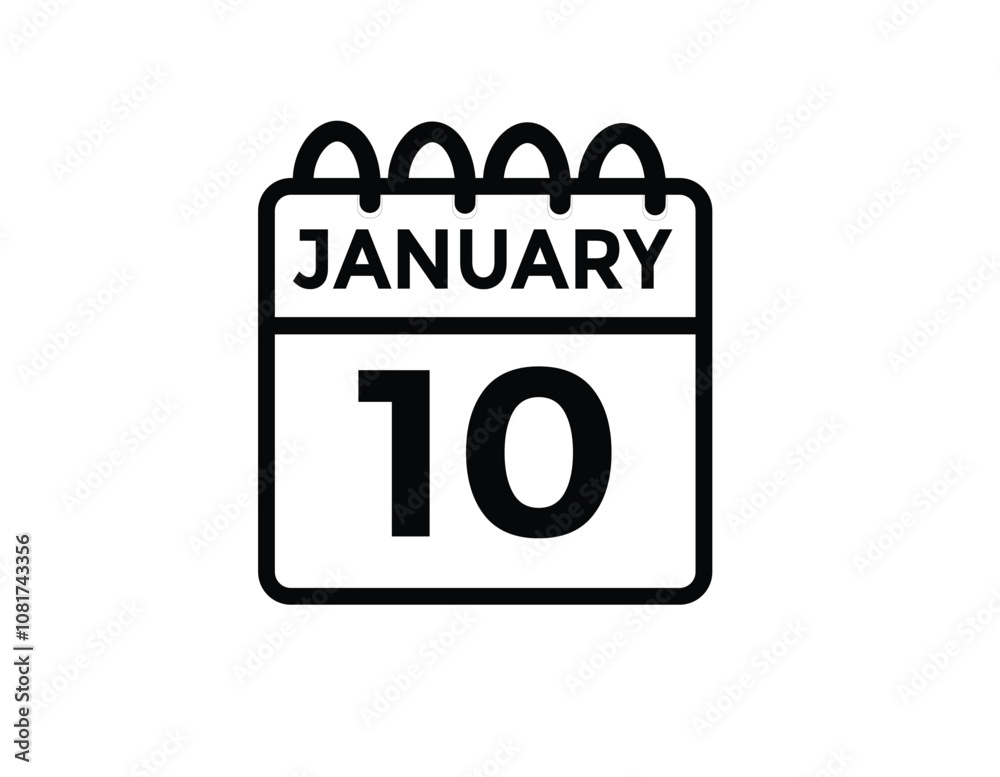 January 10 Calendar Day or Calender Date for Deadlines or Appointment. calendar date icon on white background.
January 10 Calendar Day or Calender Date for Deadlines or Appointment. calendar date icon on white background.