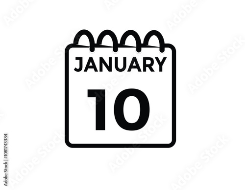 January 10 Calendar Day or Calender Date for Deadlines or Appointment. calendar date icon on white background.
