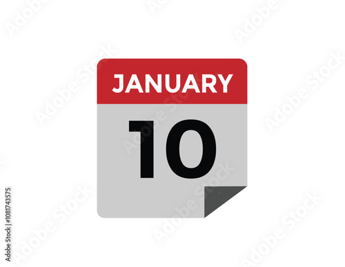 January 10 Calendar Day or Calender Date for Deadlines or Appointment. calendar date icon on white background.
