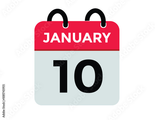 January 10 Calendar Day or Calender Date for Deadlines or Appointment. calendar date icon on white background.
