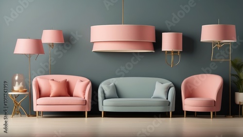 Wall mockups of lampshades, furniture, and couches photo