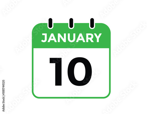 January 10 Calendar Day or Calender Date for Deadlines or Appointment. calendar date icon on white background.
