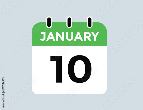 January 10 Calendar Day or Calender Date for Deadlines or Appointment. calendar date icon on white background.
