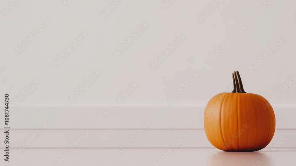 A vibrant medium-sized orange pumpkin rests on a neutral floor, showcasing its smooth shape and sturdy stem. image embodies autumn charm, perfect for decor or seasonal promotions. A vibrant medium-sized orange pumpkin rests on a neutral floor, showcasing its smooth shape and sturdy stem. image embodies autumn charm, perfect for decor or seasonal promotions.