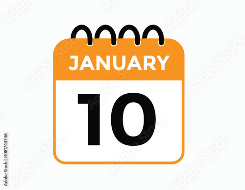 January 10 Calendar Day or Calender Date for Deadlines or Appointment. calendar date icon on white background.
