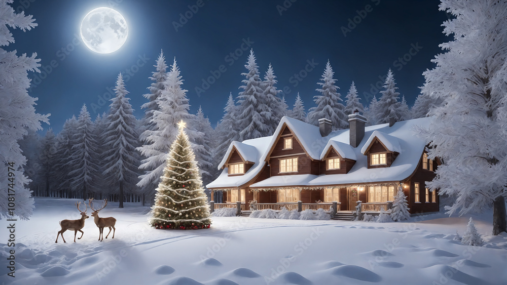 winter landscape with christmas tree winter landscape with christmas tree
