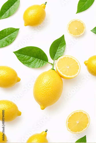 Wallpaper Mural A bunch of lemons with leaves on a white surface. Torontodigital.ca