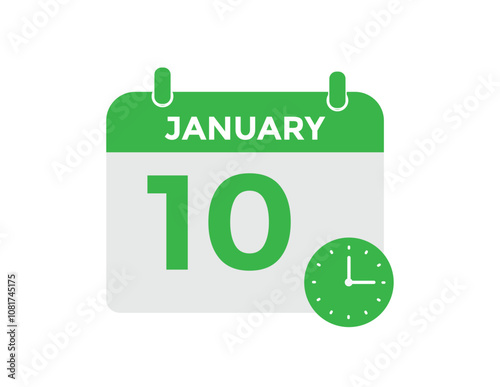 January 10 Calendar Day or Calender Date for Deadlines or Appointment. calendar date icon on white background.
