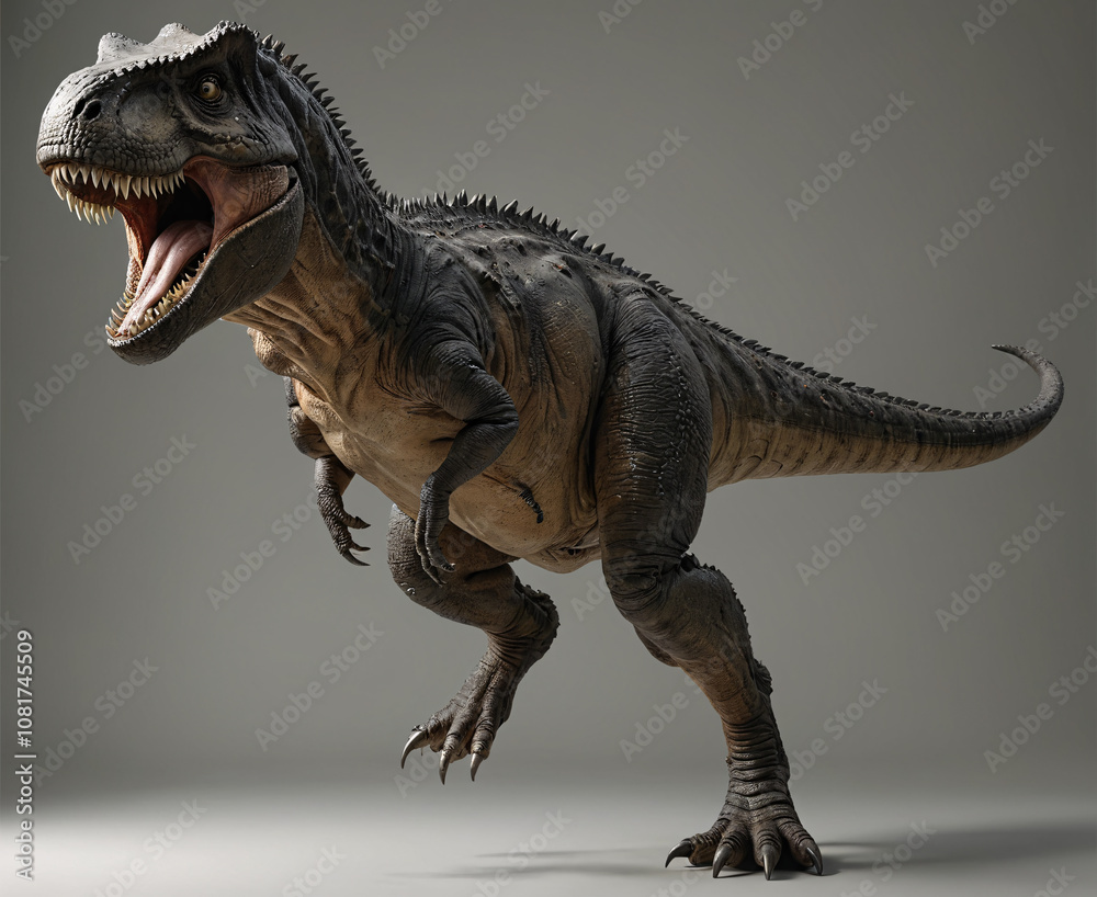 Naklejka premium A 3D rendering of a t-rex with its mouth open.