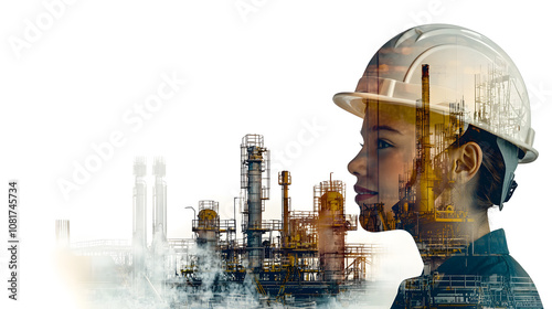 Woman engineer with a double exposure effect