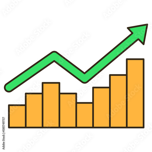 business graph with arrow, financial data growth icon illustration
