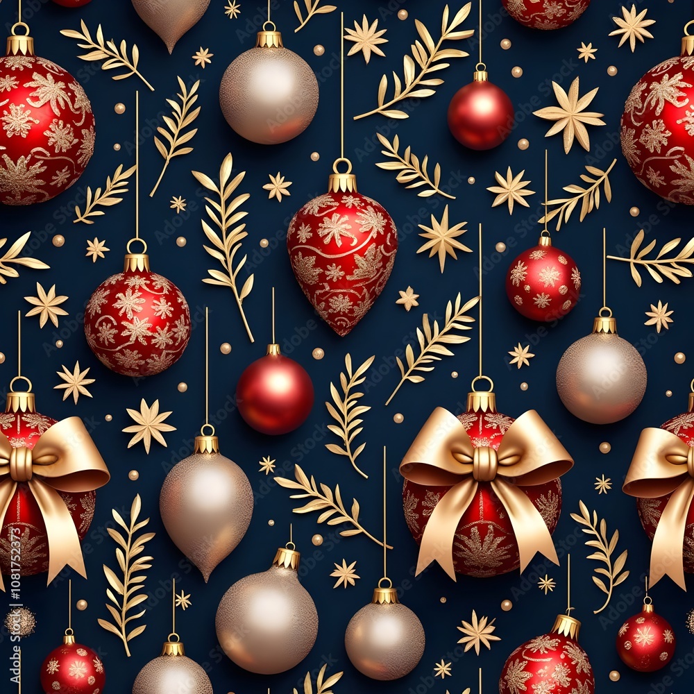 Holiday Opulence Intricate Christmas Pattern in Red, Gold, and Silver Holiday Opulence Intricate Christmas Pattern in Red, Gold, and Silver