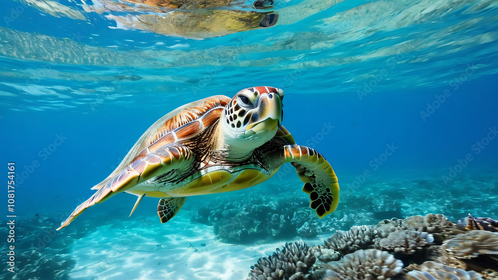 Fototapeta premium green sea turtle swimming