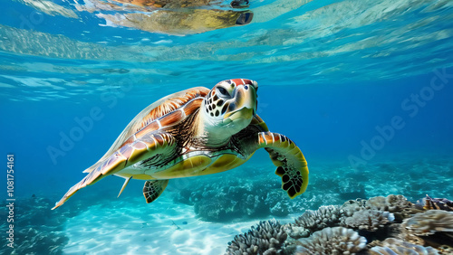 green sea turtle swimming