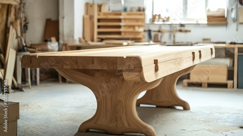 Handcrafted Wooden Table with Unique Design and Curved Legs photo