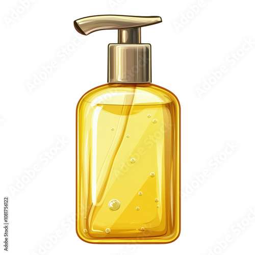 Moisturizing yellow liquid soap in pump bottle for skincare isolated on transparent background.