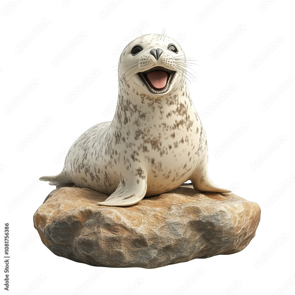 Obraz premium Happy seal sitting on rock, showcasing its playful nature and charm isolated on transparent background.