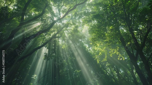 A Scene of Sun Rays Passing Through the Surrounding Trees