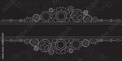 Hand-drawn gear mechanism corner, border, and frame in doodle sketch style, symbolizing teamwork and progress. Colorful cogwheels as a business idea background.