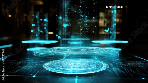 Wallpaper Mural Floating holographic interfaces in a dark room Torontodigital.ca