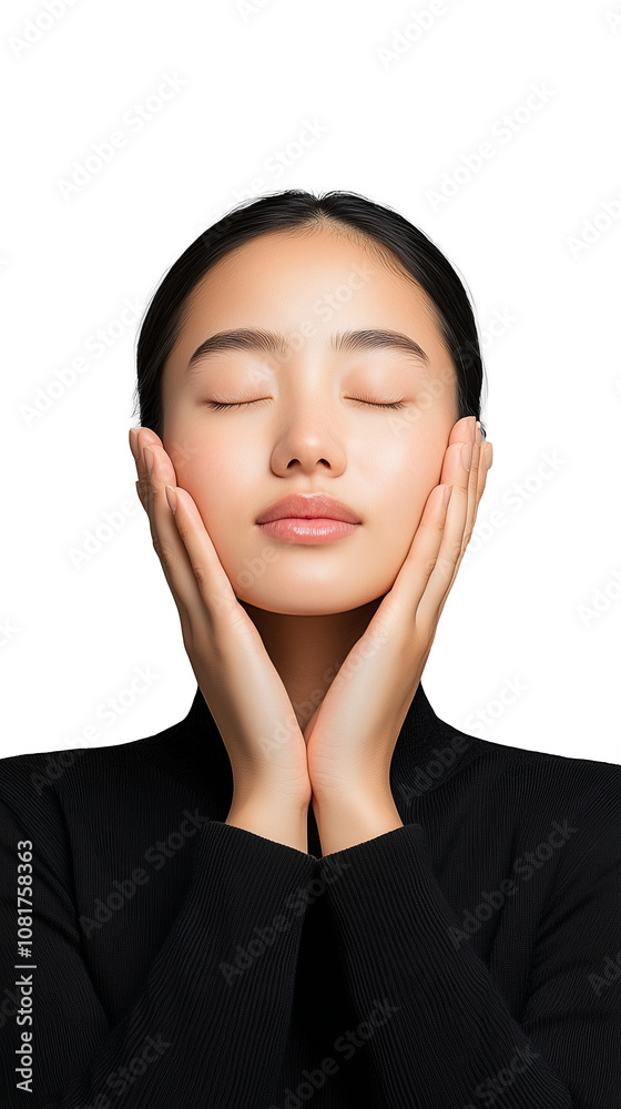Serene woman with closed eyes and hands on face Serene woman with closed eyes and hands on face