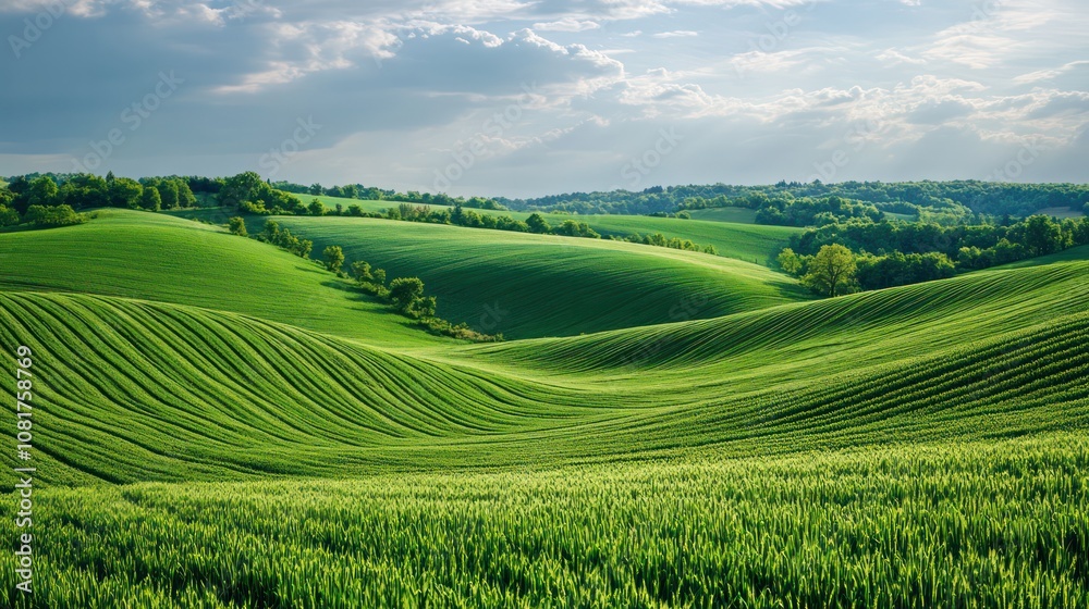 Eco-friendly farming practices on display, lush green fields thriving Eco-friendly farming practices on display, lush green fields thriving