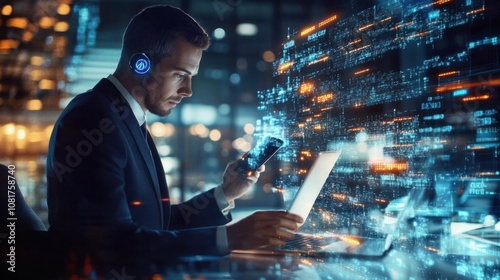 Businessman on a call with laptop open, symbolizing mobile and digital communication