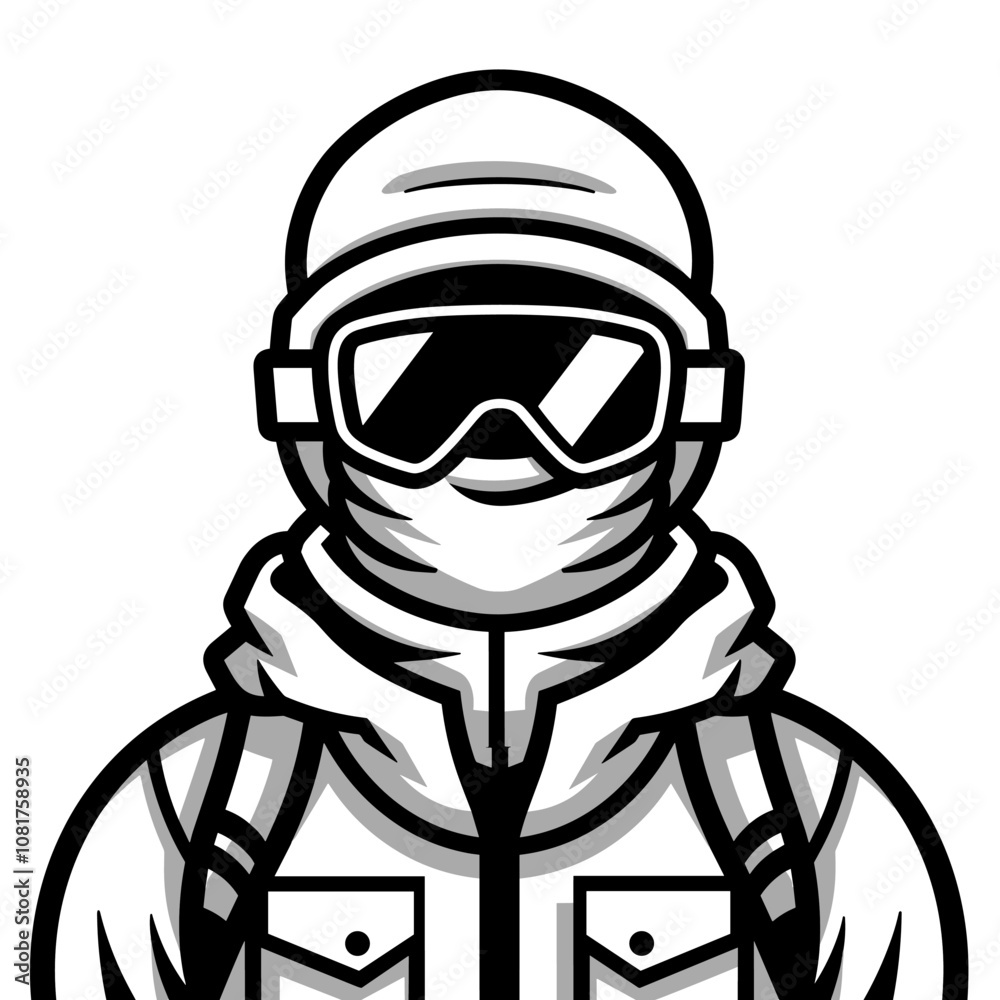 Person in a jacket and goggles is wearing a helmet. The image is of a snowboarder. The man is likely preparing to go snowboarding Person in a jacket and goggles is wearing a helmet. The image is of a snowboarder. The man is likely preparing to go snowboarding