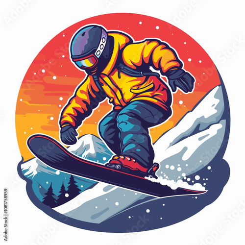 Cartoon of a man snowboarding down a hill. Vector illustration for your design.