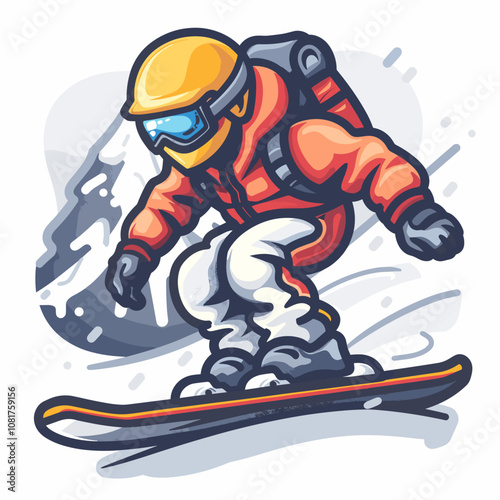 Cartoon of a man snowboarding down a hill. Vector illustration for your design.