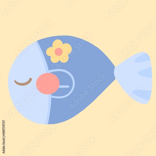 a cartoon fish with a flower on its head