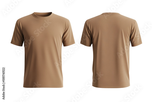 Two soft brown plain t-shirts for a mockup. front and back. transparent background