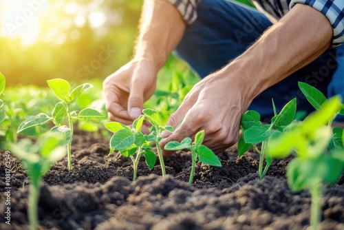 Farm Worker Evaluating Soybean Plant Growth