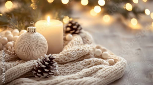 Soft cream background with festive bokeh lights