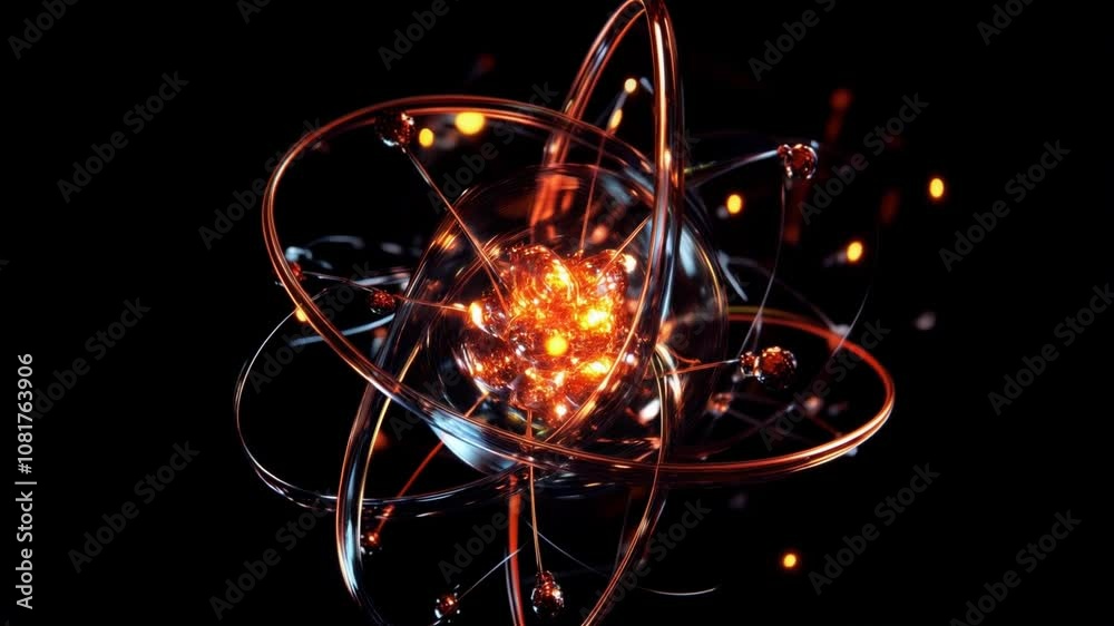 Detailed 3d representation of an atom showcasing rotating electrons for atomic structure analysis