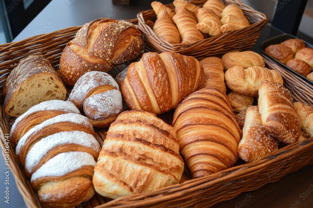 Assortment of Freshly Baked Goods Including Pastries, Bread, and Croissants for Culinary Delights Assortment of Freshly Baked Goods Including Pastries, Bread, and Croissants for Culinary Delights