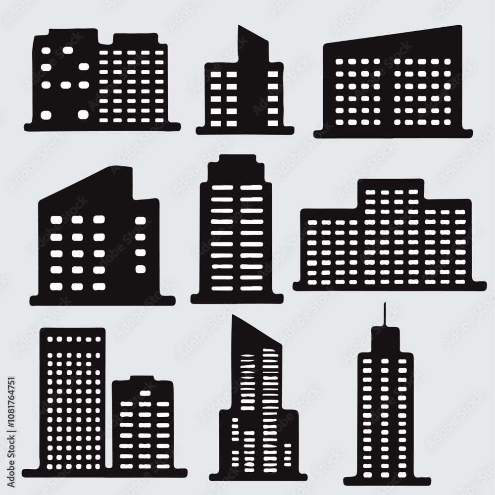 Black and white building icons Black and white building icons